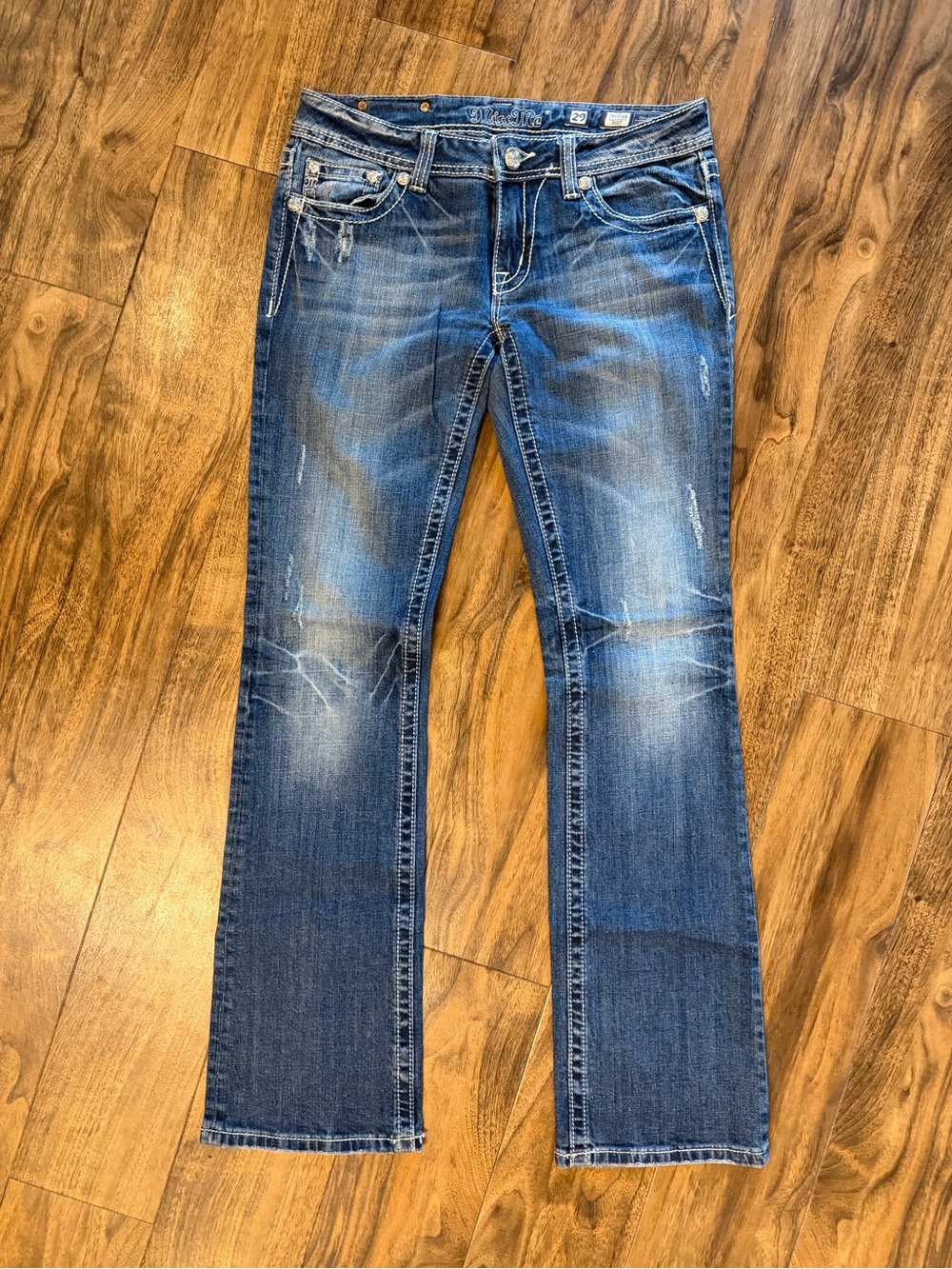 Miss Me Denim Bootcut Jeans with Embroidered Peace Sign Pocket - Picture 3 of 6